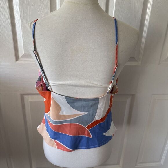 Womens Tank Top Sz Large Art To Wear 80s 90s Y2K Happy Cowl Neck Colorblock - Picture 4 of 7